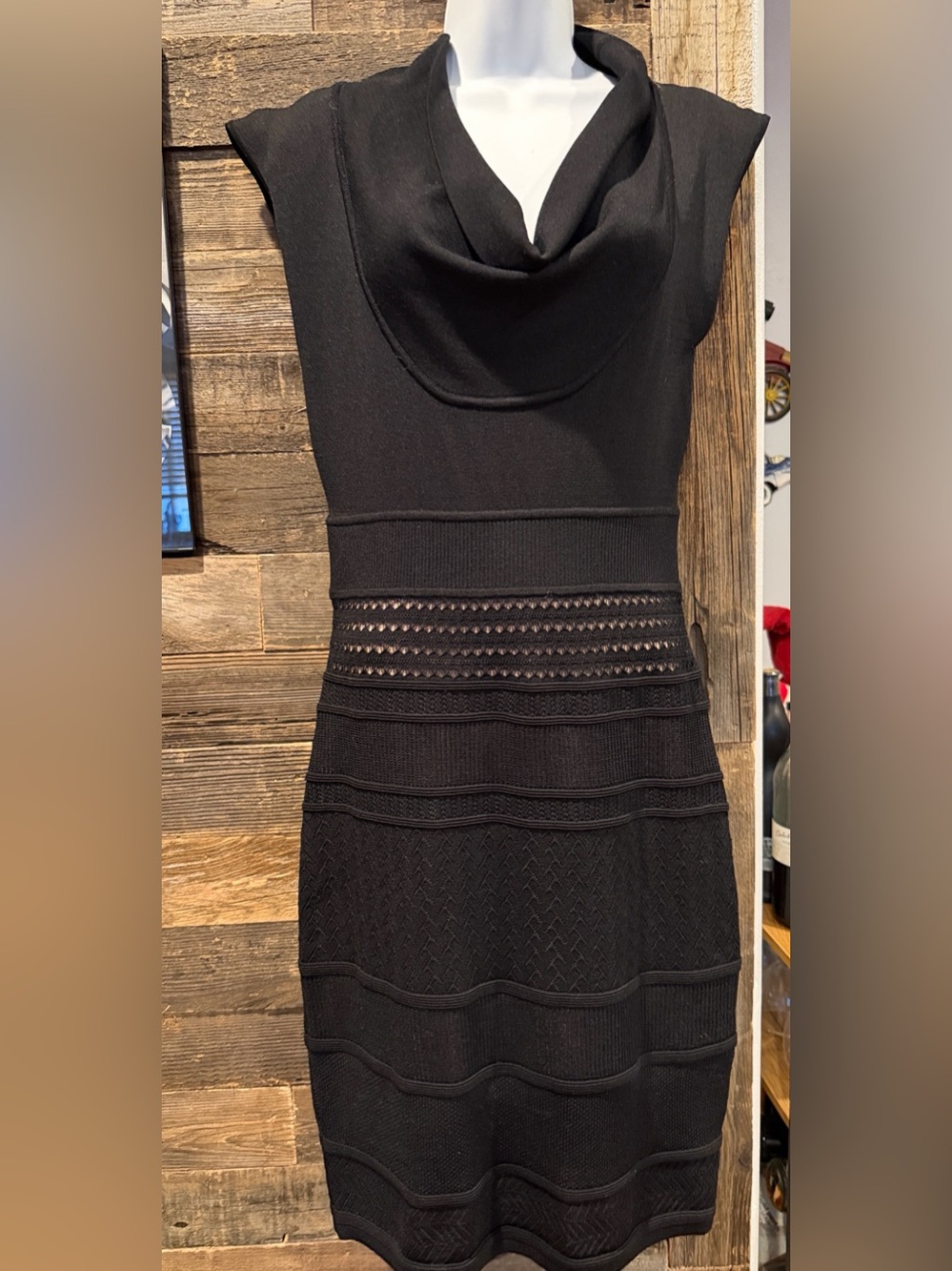 Catherine Malandrino Black Strapless Knit Dress with Textured Bands